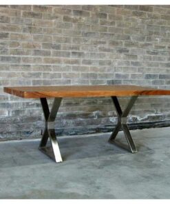 Straight Cut Acacia Wood Table with Chrome X-Shaped Legs - Woodify