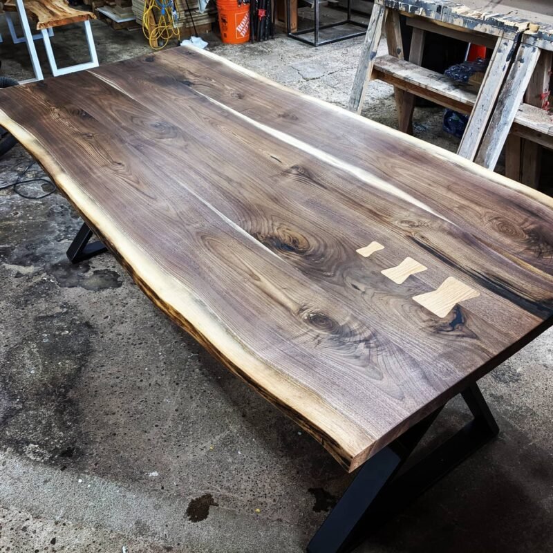 Walnut Live Edge Table with Red Oak Bowties