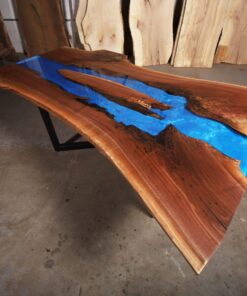 Semi Transparent Walnut Blue Epoxy River Live Edge Table - Woodify 3