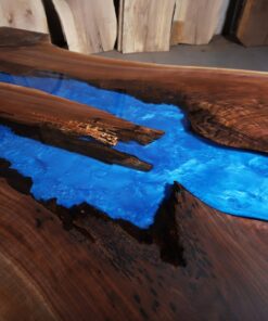 Semi Transparent Walnut Blue Epoxy River Live Edge Table - Woodify 4