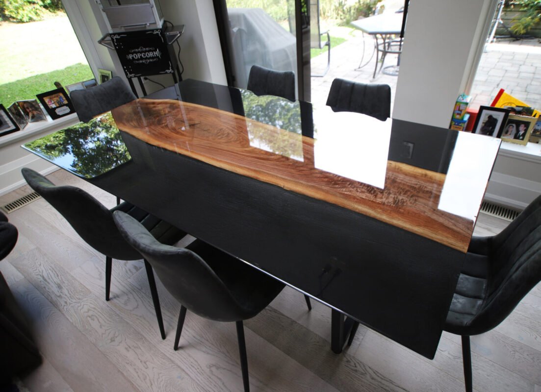 Dining Table with Walnut Slab in Epoxy Flood Coat