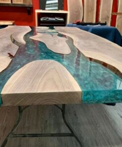 Turquoise River Live Edge Dining Table with Islands 2
