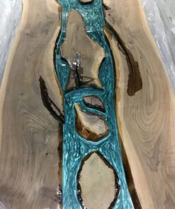 Turquoise River Live Edge Dining Table with Islands