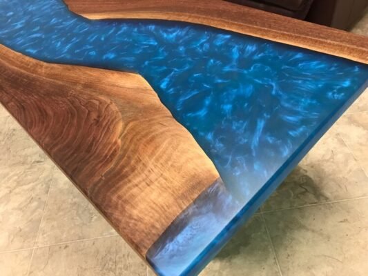 BLUE RESIN RIVER WOOD COFFEE TABLE