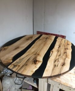 5ft Diameter Maple Slab Black Epoxy River Dining Table