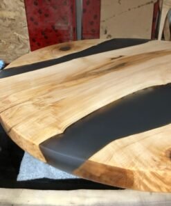 Alternative view of 3ft D Smokey Grey Epoxy River Ambrosia Maple + Steel Legs