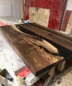 50" x 32" Black Walnut Slab Coffee Table Semi Transparent Epoxy Rivers - Woodify