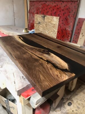 50" x 32" Black Walnut Slab Coffee Table Semi Transparent Epoxy Rivers - Woodify