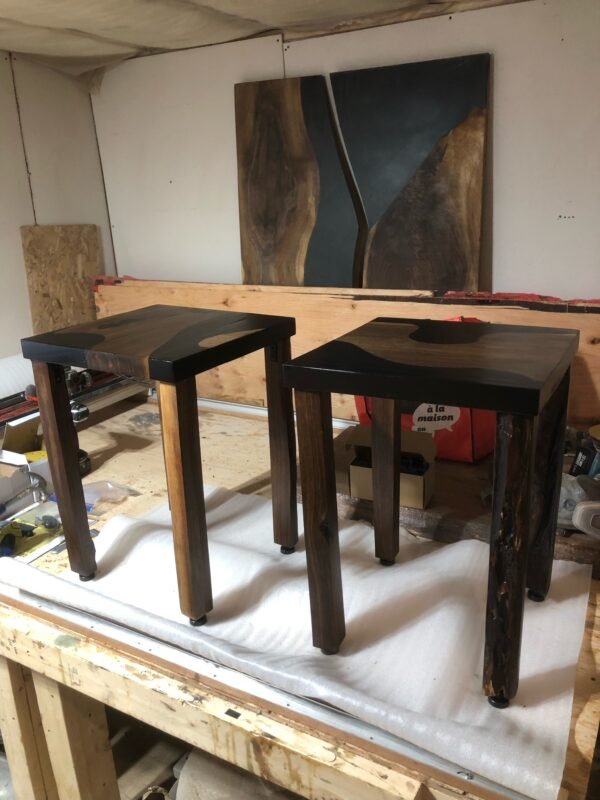 Matching Black Walnut Black Epoxy River Custom Made Side Tables - Woodify