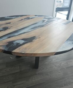 6ft Diameter Round Maple Epoxy River Dining Table