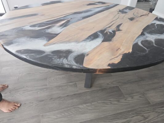 6ft Diameter Round Maple Epoxy River Dining Table