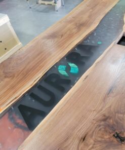 12ft x 5ft Epoxy River CNC Logo Boardroom Table - Woodify 4