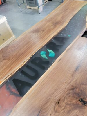 12ft x 5ft Epoxy River CNC Logo Boardroom Table - Woodify 4