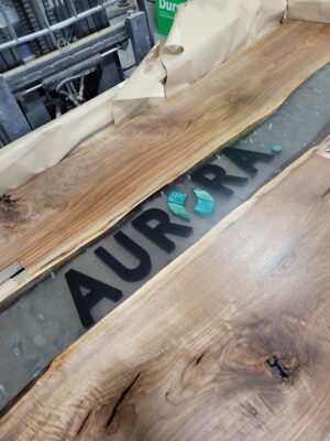 12ft x 5ft Epoxy River CNC Logo Boardroom Table - Woodify 6