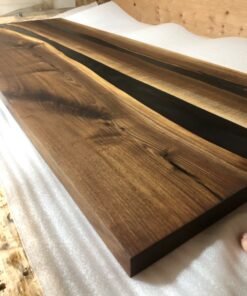 69 x 25.5 Black Walnut Kitchen Countertop with Epoxy Rivers
