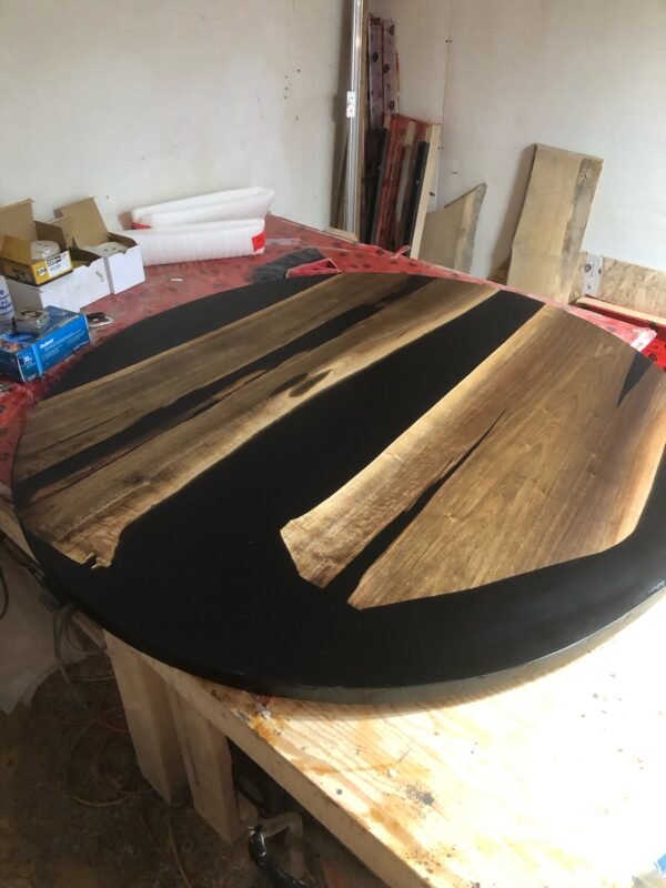 5ft Round Epoxy River Black Walnut Dining Table