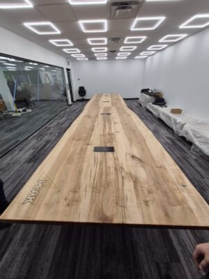 Custom Made Boardroom Table Maple Slabs with Steel Legs 20ft x 5ft - Woodify