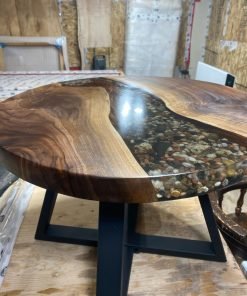 2ft Round Black Walnut Epoxy River with Rock Feature Coffee Table 6