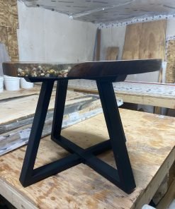 2ft Round Black Walnut Epoxy River with Rock Feature Coffee Table 1