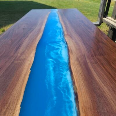 114″ x 42″ (9.5ft x 3.5ft) Black Walnut + Epoxy Waves + Steel Legs Woodify 5