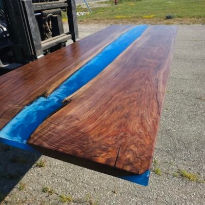 114″ x 42″ (9.5ft x 3.5ft) Black Walnut + Epoxy Waves + Steel Legs Woodify 4