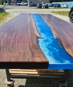 114″ x 42″ (9.5ft x 3.5ft) Black Walnut + Epoxy Waves + Steel Legs Woodify 2