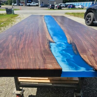 114″ x 42″ (9.5ft x 3.5ft) Black Walnut + Epoxy Waves + Steel Legs Woodify 2