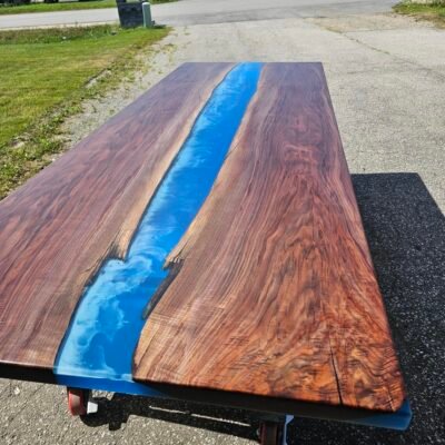114″ x 42″ (9.5ft x 3.5ft) Black Walnut + Epoxy Waves + Steel Legs Woodify 8