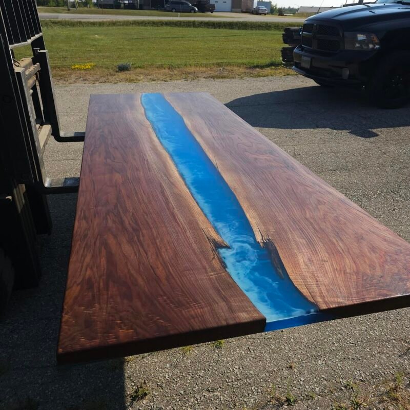 114″ x 42″ (9.5ft x 3.5ft) Black Walnut + Epoxy Waves + Steel Legs Woodify 7