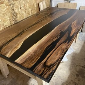 Custom Made Black Walnut Epoxy River Dining Table 7ft x 44" - Woodify 4